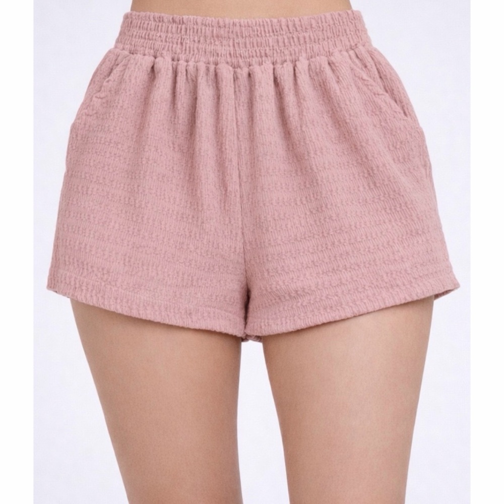 THER STUDIO • Dusty Pink Textured High-Waisted Mini Shorts, S/M